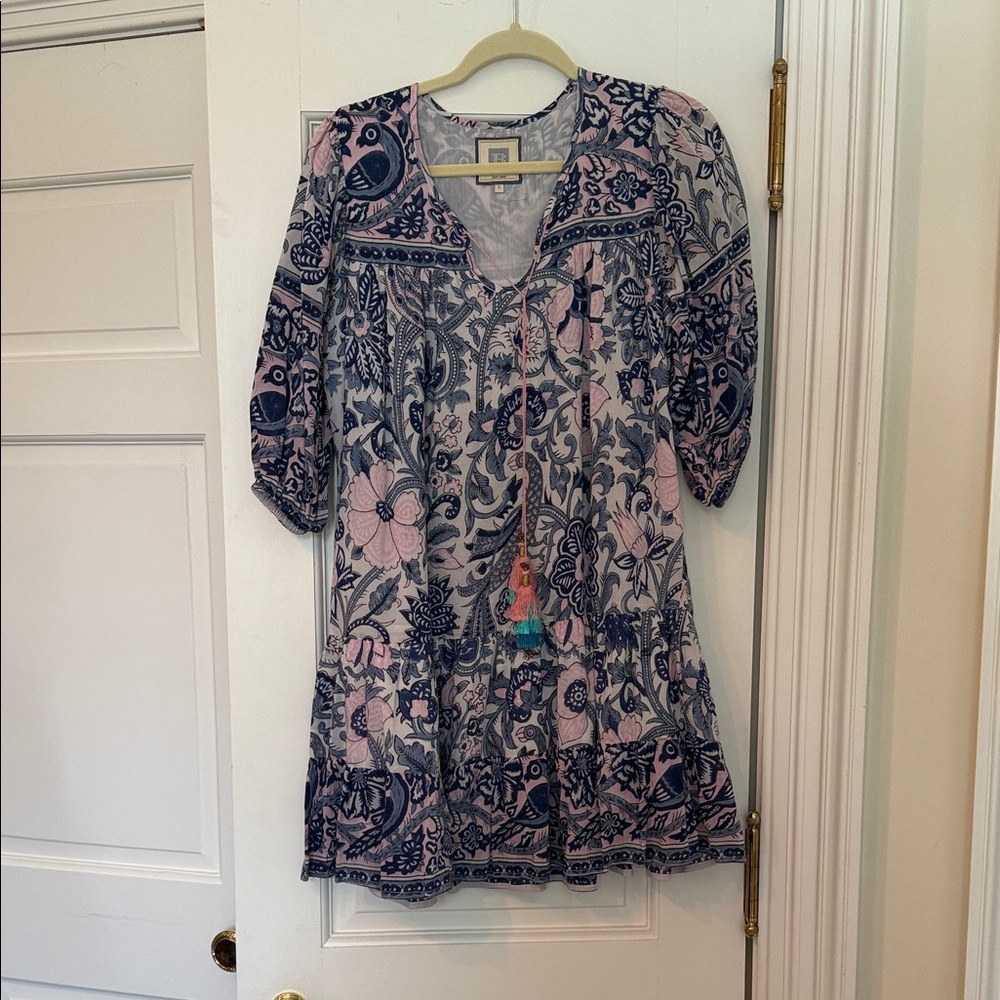 Floral Print Dress in Blue and Pink